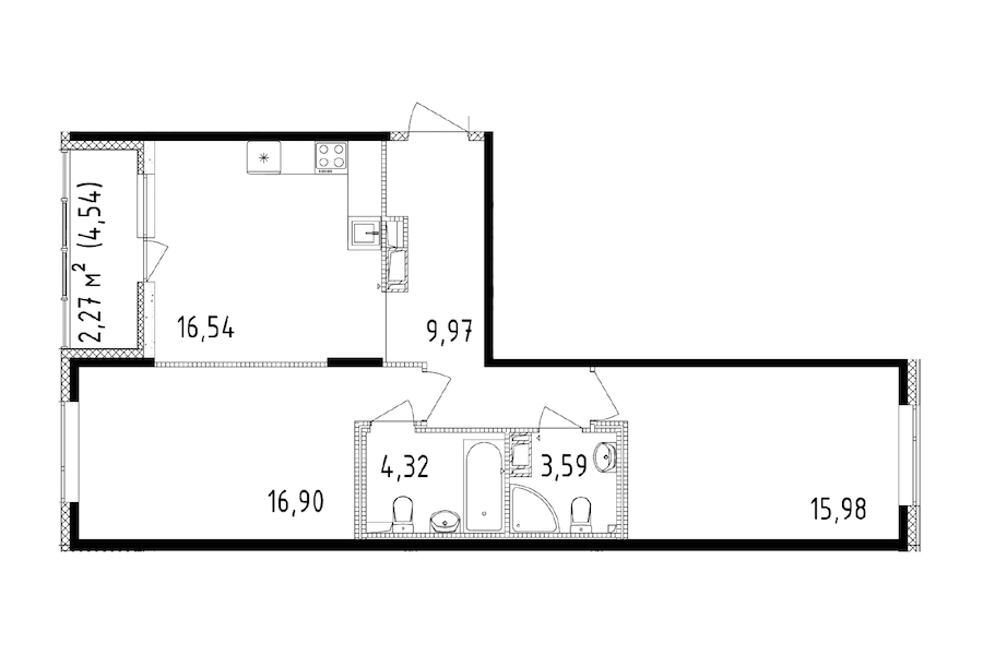 2-комнатная квартира 67.3 м², 13/14 эт., ЖК «Чёрная речка»